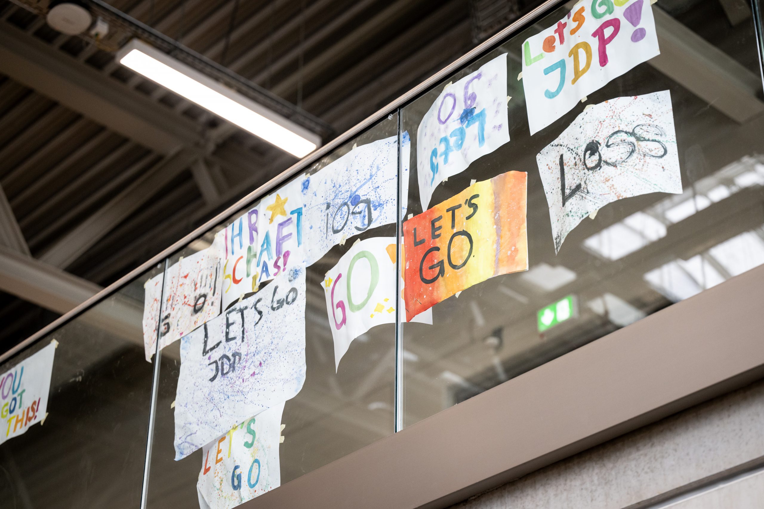 Fans mit selbst gestalteten Plakaten beim Handball-Landesfinale
